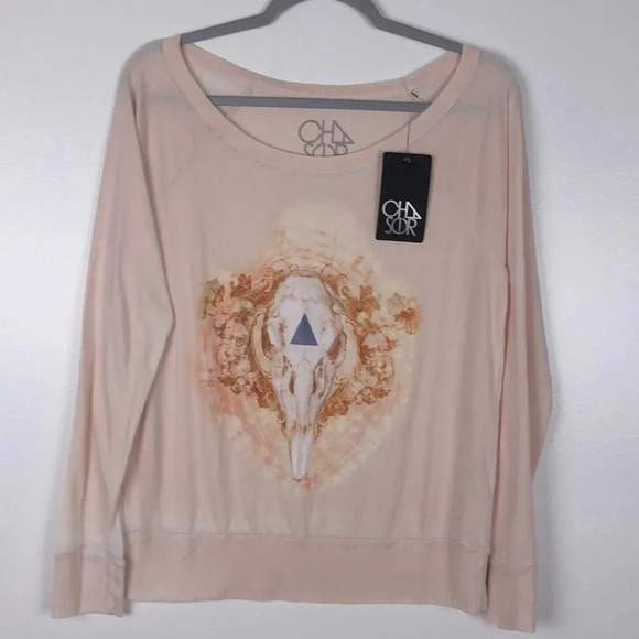 Chaser Burnout Scoop Neck Long Sleeves Top Medium - Picture 1 of 6